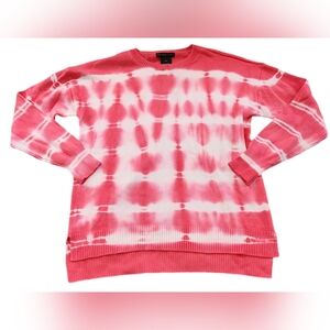 Design History Pink Horizontal Tie-dye Crew Neck Long Sleeve Sweater